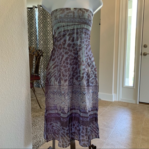 Lapis Dresses & Skirts - Purple Leopard Print Strapless Sundress